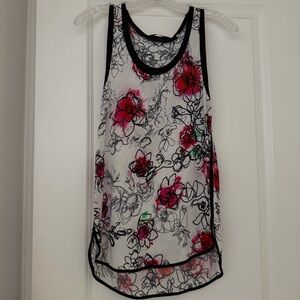 T Tahari Black and Pink/Red Floral Tank Top
